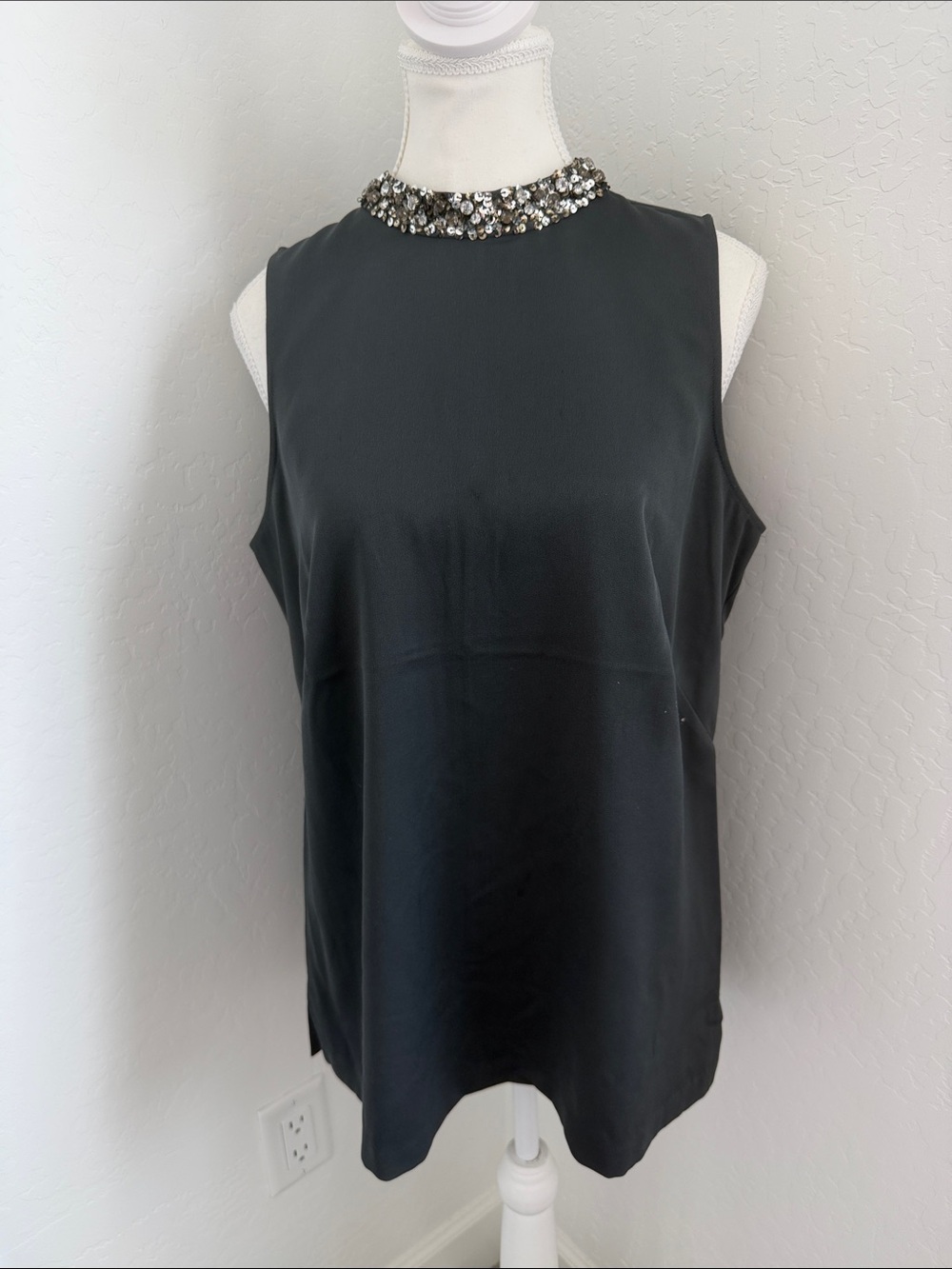 Ann Taylor Embellished Neck Sleeveless Top - Grey NWOT